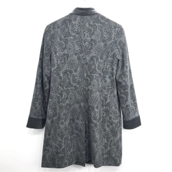 Coldwater Creek Gray Floral Pattern Velvet Trim Long Statement Blazer Jacket - Picture 9 of 16